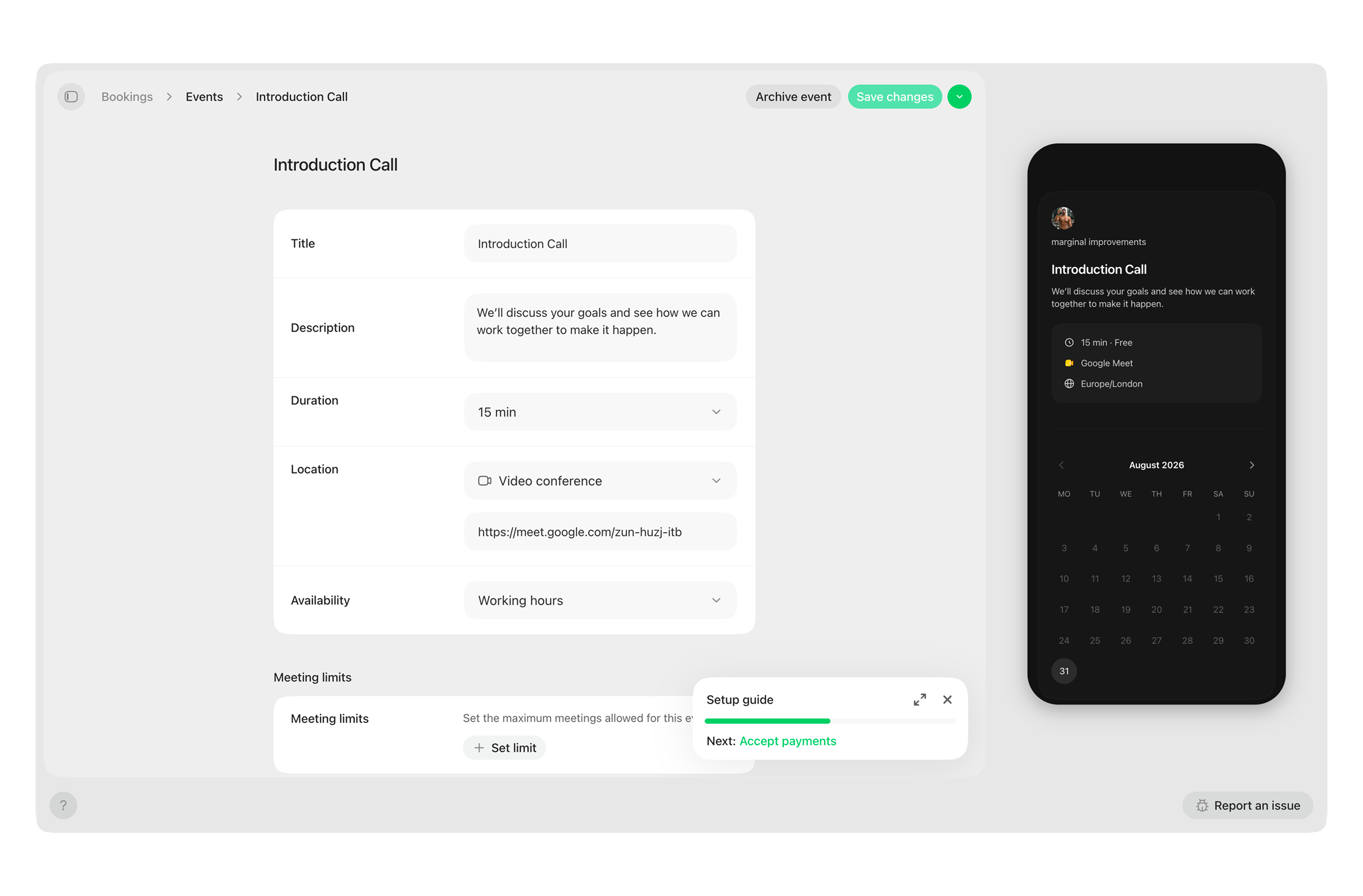 Marginal Improvements booking editor and public booking page